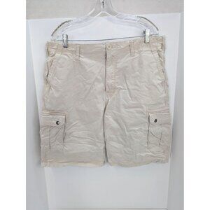 Ruff Hewn Men Beige Flat Front Cotton Blend Cargo Shorts Size 38